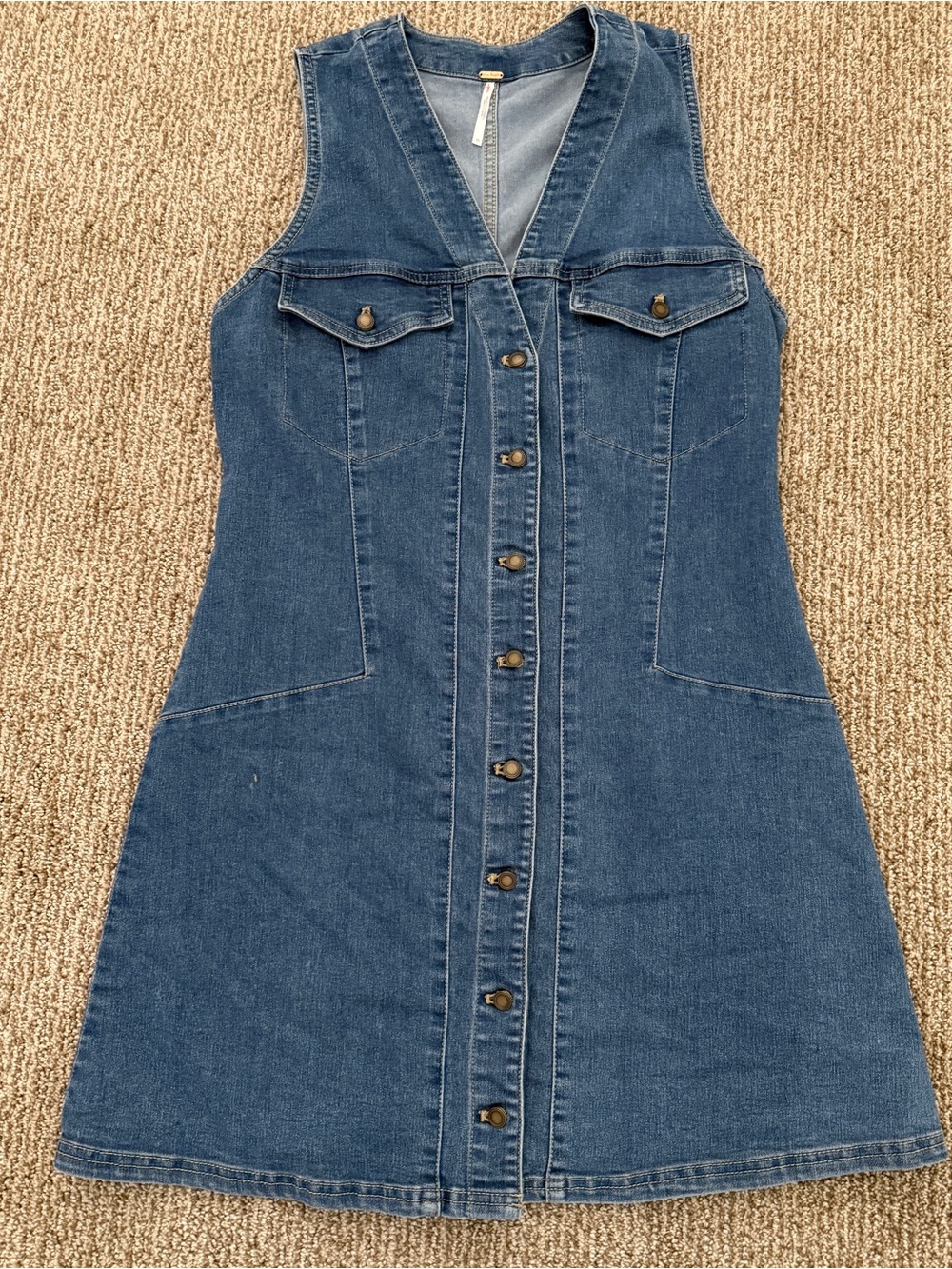 Free People Wandering Star Denim Button Up Dress Size 10 - Picture 2 of 6